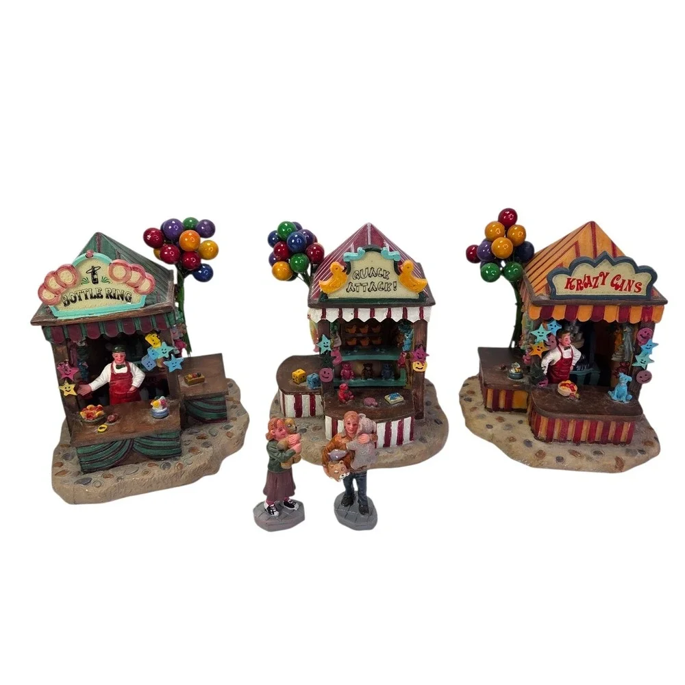Lemax Carnival Kiosks Christmas Village Fair Game Booths Set 43440 Boxed 2004‎